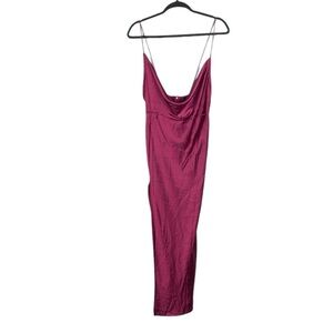 Lioness cowl neck magenta sateen dress